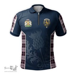 ScotsTee Shop Scottish MacPherson Hunting Modern Clan Scottish Crest and Scottish Thistle Sport Tartan Zipper Polo Shirt