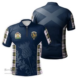 ScotsTee Shop Scottish MacPherson Dress Modern Clan Scottish Crest and Scottish Thistle Sport Tartan Zipper Polo Shirt