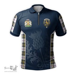 ScotsTee Shop Scottish MacPherson Dress Modern Clan Scottish Crest and Scottish Thistle Sport Tartan Zipper Polo Shirt