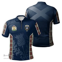 ScotsTee Shop Scottish MacLean Dress Clan Scottish Crest and Scottish Thistle Sport Tartan Zipper Polo Shirt
