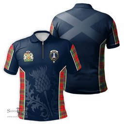 ScotsTee Shop Scottish MacLean of Duart Modern Clan Scottish Crest and Scottish Thistle Sport Tartan Zipper Polo Shirt