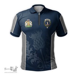 ScotsTee Shop Scottish Shepherd Clan Scottish Crest and Scottish Thistle Sport Tartan Zipper Polo Shirt