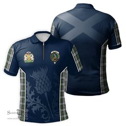 ScotsTee Shop Scottish MacLaren Dress Clan Scottish Crest and Scottish Thistle Sport Tartan Zipper Polo Shirt