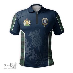 ScotsTee Shop Scottish MacLean Hunting Ancient Clan Scottish Crest and Scottish Thistle Sport Tartan Zipper Polo Shirt