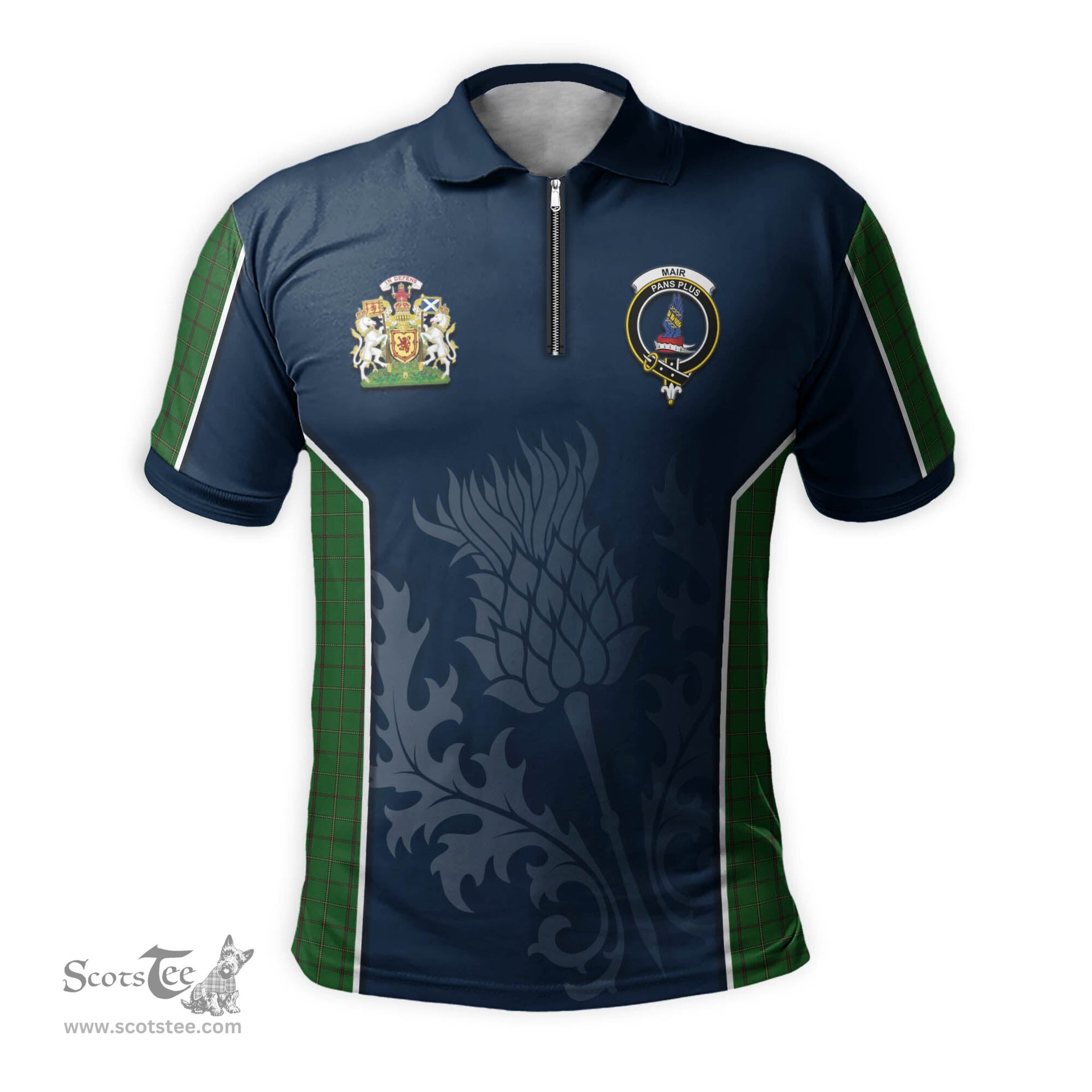 ScotsTee Shop Scottish Mar Tribe Clan Scottish Crest and Scottish Thistle Sport Tartan Zipper Polo Shirt
