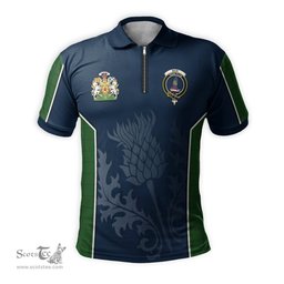 ScotsTee Shop Scottish Mar Tribe Clan Scottish Crest and Scottish Thistle Sport Tartan Zipper Polo Shirt