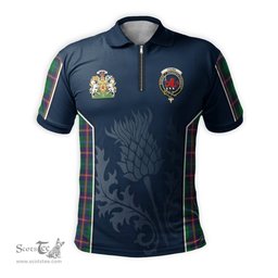 ScotsTee Shop Scottish Young Modern Clan Scottish Crest and Scottish Thistle Sport Tartan Zipper Polo Shirt