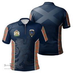 ScotsTee Shop Scottish Bruce Ancient Clan Scottish Crest and Scottish Lion Rampant Sport Tartan Zipper Polo Shirt
