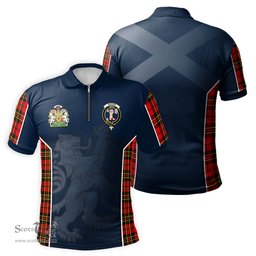 ScotsTee Shop Scottish Brodie Modern Clan Scottish Crest and Scottish Lion Rampant Sport Tartan Zipper Polo Shirt