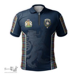 ScotsTee Shop Scottish Aikenhead Clan Scottish Crest and Scottish Lion Rampant Sport Tartan Zipper Polo Shirt