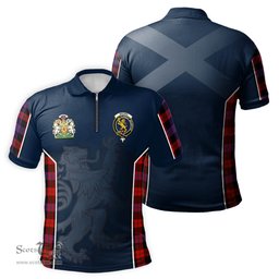 ScotsTee Shop Scottish Brown Clan Scottish Crest and Scottish Lion Rampant Sport Tartan Zipper Polo Shirt