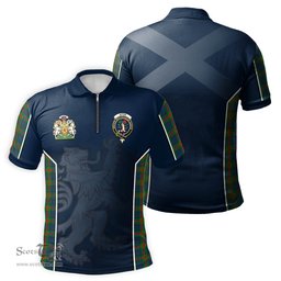 ScotsTee Shop Scottish Aiton Clan Scottish Crest and Scottish Lion Rampant Sport Tartan Zipper Polo Shirt