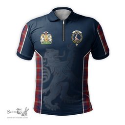 ScotsTee Shop Scottish Ainslie Clan Scottish Crest and Scottish Lion Rampant Sport Tartan Zipper Polo Shirt