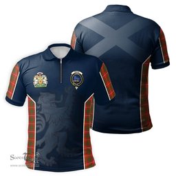 ScotsTee Shop Scottish Bruce Modern Clan Scottish Crest and Scottish Lion Rampant Sport Tartan Zipper Polo Shirt