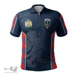 ScotsTee Shop Scottish Blane Clan Scottish Crest and Scottish Lion Rampant Sport Tartan Zipper Polo Shirt