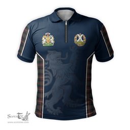ScotsTee Shop Scottish Cameron Highlanders of Ottawa Clan Scottish Crest and Scottish Lion Rampant Sport Tartan Zipper Polo Shirt