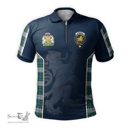 ScotsTee Shop Scottish Campbell Dress Clan Scottish Crest and Scottish Lion Rampant Sport Tartan Zipper Polo Shirt