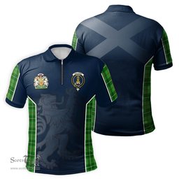 ScotsTee Shop Scottish Galloway Clan Scottish Crest and Scottish Lion Rampant Sport Tartan Zipper Polo Shirt