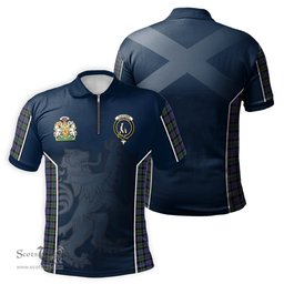 ScotsTee Shop Scottish Fletcher Modern Clan Scottish Crest and Scottish Lion Rampant Sport Tartan Zipper Polo Shirt