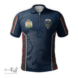 ScotsTee Shop Scottish Fraser of Lovat Clan Scottish Crest and Scottish Lion Rampant Sport Tartan Zipper Polo Shirt