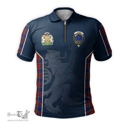 ScotsTee Shop Scottish Clark (Lion) Red Clan Scottish Crest and Scottish Lion Rampant Sport Tartan Zipper Polo Shirt