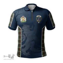 ScotsTee Shop Scottish Fraser Hunting Dress Clan Scottish Crest and Scottish Lion Rampant Sport Tartan Zipper Polo Shirt