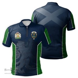 ScotsTee Shop Scottish Don Clan Scottish Crest and Scottish Lion Rampant Sport Tartan Zipper Polo Shirt