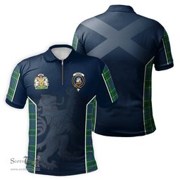 ScotsTee Shop Scottish Duncan Ancient Clan Scottish Crest and Scottish Lion Rampant Sport Tartan Zipper Polo Shirt