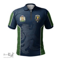 ScotsTee Shop Scottish Forrester or Foster Hunting Clan Scottish Crest and Scottish Lion Rampant Sport Tartan Zipper Polo Shirt