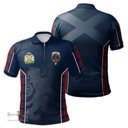 ScotsTee Shop Scottish Clark Red Clan Scottish Crest and Scottish Lion Rampant Sport Tartan Zipper Polo Shirt