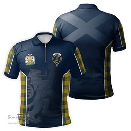 ScotsTee Shop Scottish Fraser Yellow Clan Scottish Crest and Scottish Lion Rampant Sport Tartan Zipper Polo Shirt