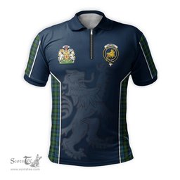 ScotsTee Shop Scottish Campbell of Argyll #02 Clan Scottish Crest and Scottish Lion Rampant Sport Tartan Zipper Polo Shirt