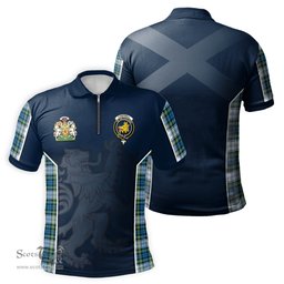 ScotsTee Shop Scottish Campbell Dress Ancient Clan Scottish Crest and Scottish Lion Rampant Sport Tartan Zipper Polo Shirt