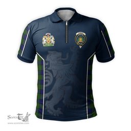 ScotsTee Shop Scottish Dundas Modern Clan Scottish Crest and Scottish Lion Rampant Sport Tartan Zipper Polo Shirt