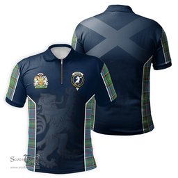 ScotsTee Shop Scottish Colville Clan Scottish Crest and Scottish Lion Rampant Sport Tartan Zipper Polo Shirt