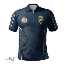 ScotsTee Shop Scottish Campbell Argyll Ancient Clan Scottish Crest and Scottish Lion Rampant Sport Tartan Zipper Polo Shirt