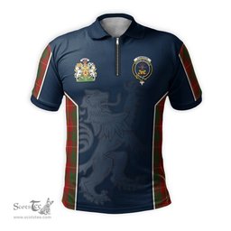ScotsTee Shop Scottish Cameron Clan Scottish Crest and Scottish Lion Rampant Sport Tartan Zipper Polo Shirt