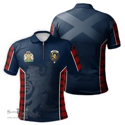 ScotsTee Shop Scottish Ewing Clan Scottish Crest and Scottish Lion Rampant Sport Tartan Zipper Polo Shirt