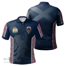 ScotsTee Shop Scottish Crawford Ancient Clan Scottish Crest and Scottish Lion Rampant Sport Tartan Zipper Polo Shirt
