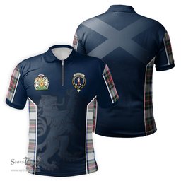 ScotsTee Shop Scottish Dennistoun Clan Scottish Crest and Scottish Lion Rampant Sport Tartan Zipper Polo Shirt