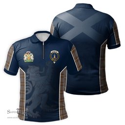 ScotsTee Shop Scottish MacIntyre Hunting Weathered Clan Scottish Crest and Scottish Lion Rampant Sport Tartan Zipper Polo Shirt