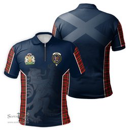 ScotsTee Shop Scottish Innes Modern Clan Scottish Crest and Scottish Lion Rampant Sport Tartan Zipper Polo Shirt