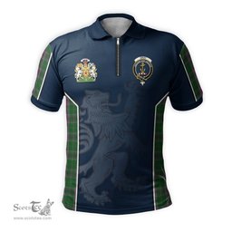 ScotsTee Shop Scottish Gray Hunting Clan Scottish Crest and Scottish Lion Rampant Sport Tartan Zipper Polo Shirt