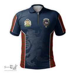 ScotsTee Shop Scottish MacDonald of Sleat Clan Scottish Crest and Scottish Lion Rampant Sport Tartan Zipper Polo Shirt