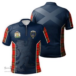 ScotsTee Shop Scottish Langlands Clan Scottish Crest and Scottish Lion Rampant Sport Tartan Zipper Polo Shirt