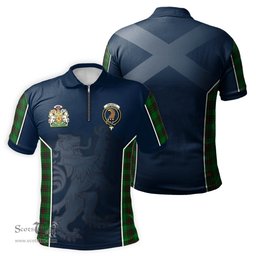 ScotsTee Shop Scottish Halkett Clan Scottish Crest and Scottish Lion Rampant Sport Tartan Zipper Polo Shirt