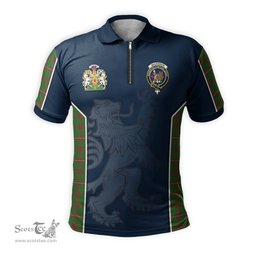 ScotsTee Shop Scottish MacKinnon Hunting Modern Clan Scottish Crest and Scottish Lion Rampant Sport Tartan Zipper Polo Shirt
