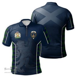 ScotsTee Shop Scottish Keith Modern Clan Scottish Crest and Scottish Lion Rampant Sport Tartan Zipper Polo Shirt