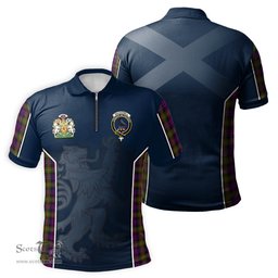 ScotsTee Shop Scottish MacDonell of Glengarry Modern Clan Scottish Crest and Scottish Lion Rampant Sport Tartan Zipper Polo Shirt