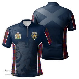 ScotsTee Shop Scottish MacGillivray Clan Scottish Crest and Scottish Lion Rampant Sport Tartan Zipper Polo Shirt